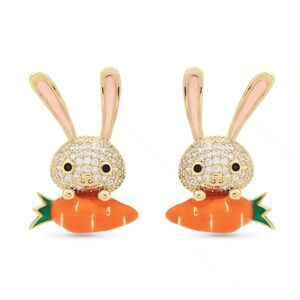 NEW AMANDA BLU GOLD MICRO CZ EASTER BUNNY WITH ENAMEL CARROT EARRINGS